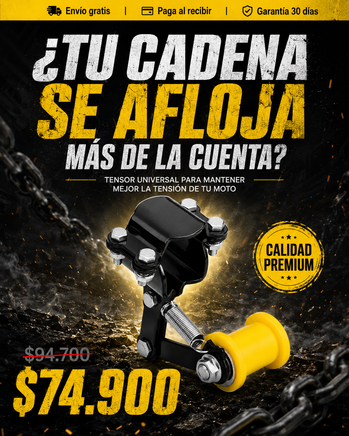 Tensor de Cadena para Moto — Ajuste Automático y Universal
